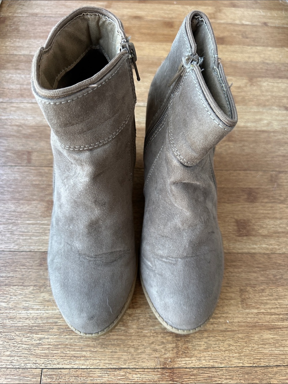 Women's Taupe Suede Ankle Boots - Classic Zip Closure
